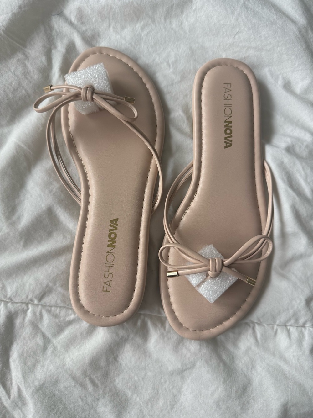 Fashion Nova Blush Bow Slide Sandals